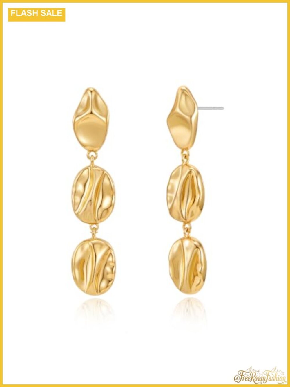 14K Gold Plated Drop Dangle Earrings Hammered Statement Earrings